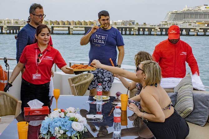 Dubai Harbour Super Yacht Experience with gourmet & Drinks - The DJ, swimming, and noise level