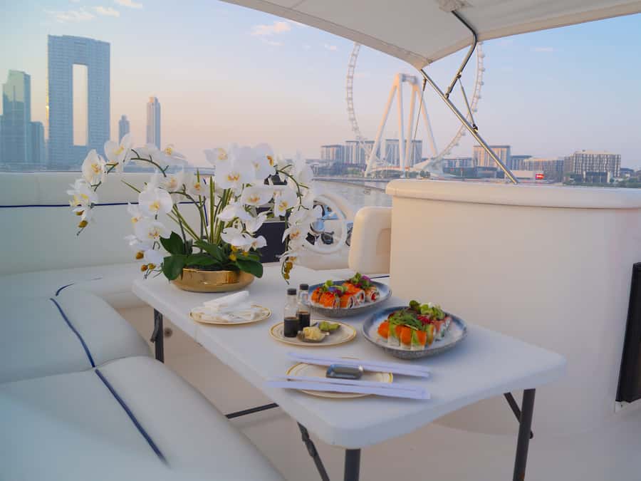 Dubai: Luxury Private 50 FT Yacht Cruise + Optional Sushi - Optional sushi prepared on the yacht
