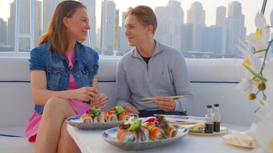 Dubai: Luxury Private 50 FT Yacht Cruise + Optional Sushi - Meeting the crew at Dubai Harbour
