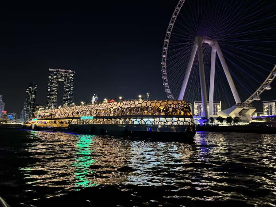 Dubai: Mega Yacht Dinner Cruise with Buffet - Ain Dubai and the open-water stretch