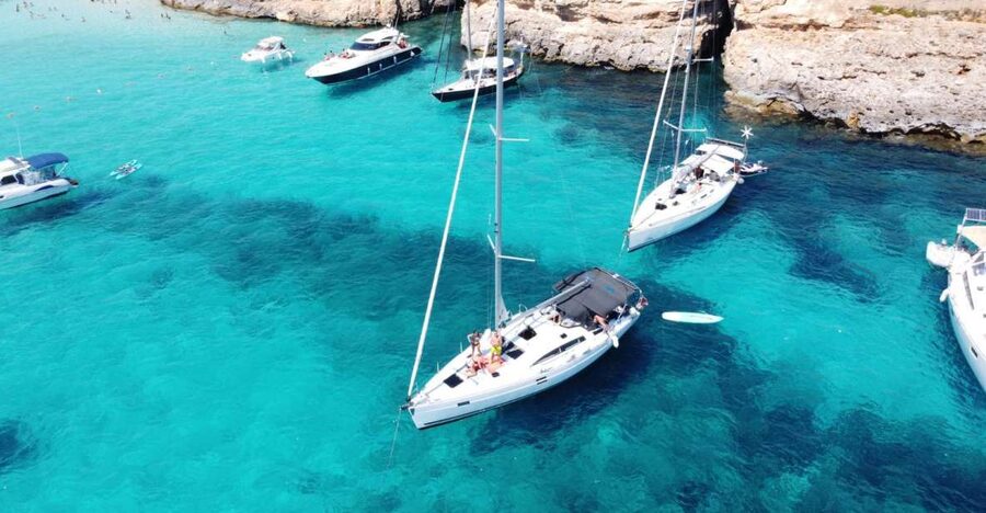 From Valletta: Full Day Private Charter on a Sailing Yacht - North to Blue Lagoon and Comino