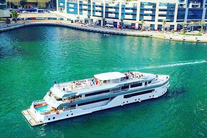 Luxury 7 Star Mega Yacht Dinner Cruise with International Buffet - A yacht dinner with Dubai as the backdrop