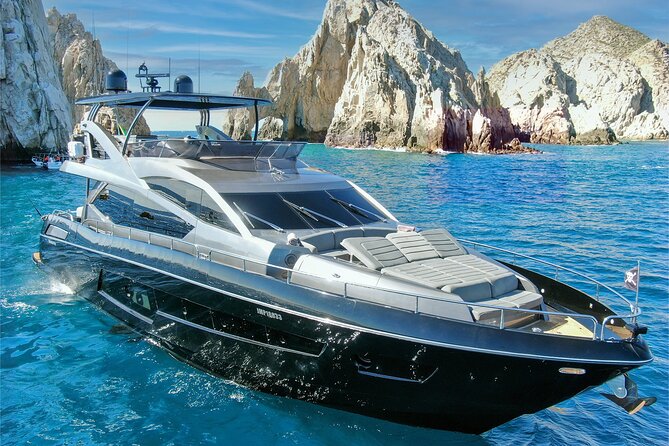 Luxury Black Yacht in Cabo - Medano Beach: drinks, food, and a social finish