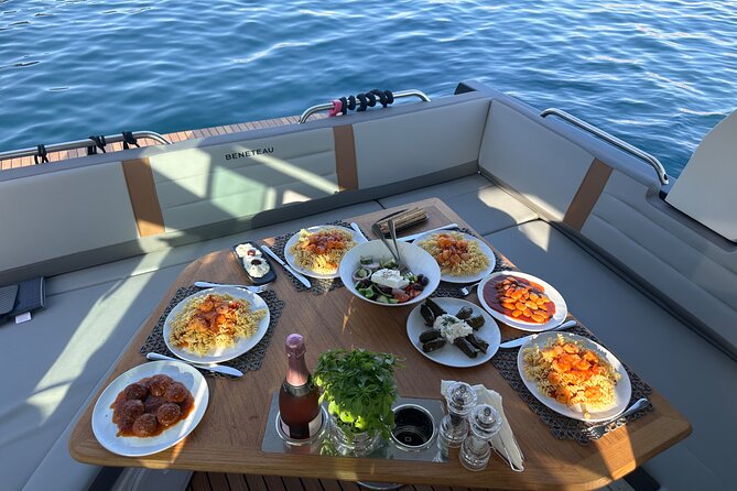 Private Caldera Cruise with Motor Yacht in Santorini - White Beach and the practical side of swimming stops