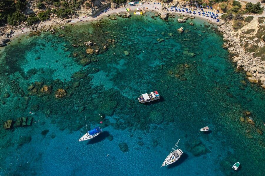Rhodes: Sailing Yacht Cruise with Food & Drinks (SmallGroup) - Swimming at Anthony Quinn Bay